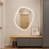 Aypars Atölye Modern Asimetrik Led Banyo Aynası – Dokunmatik, Dim Edilebilir Günışığı 3000k Sarı