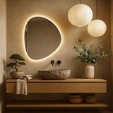 Aypars Atölye Modern Asimetrik Led’li Banyo Aynası – Dokunmatik, Dimmerli, 3000k Günışığı Sarı