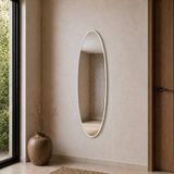 Aypars Atölye Modern MDF çerçeve Oval Boy Aynası 40X120 cm – Ince Beyaz Çerçeveli Minimalist Dekoratif Duvar Aynası - 40 x 120 cm