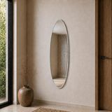 Aypars Atölye Modern MDF çerçeve Oval Boy Aynası 40X120 cm – Ince Gümüş Çerçeveli Minimalist Dekoratif Duvar Aynası - 40 x 120 cm