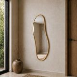 Aypars Atölye Modern Organik Form Banyo Aynası 40X120 cm – Asimetrik Minimalist Altın Çerçeveli Dekoratif Duvar Aynası - 40 x 120 cm
