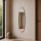 Aypars Atölye Modern Oval Boy Aynası 40X120 cm – Ince Altın Çerçeveli Minimalist Dekoratif Duvar Aynası - 40 x 120 cm