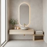 Aypars Atölye Modern Oval Led Banyo Aynası – Dokunmatik, Dim Edilebilir, 3000k Günışığı Sarı