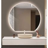Aypars Atölye Modern Yuvarlak Led Banyo Aynası – Dokunmatik, Dim Edilebilir, 3000k Günışığı Sarı