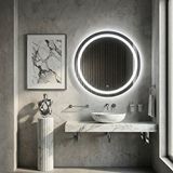 Aypars Atölye Modern Yuvarlak Led Banyo Aynası – Kumlamalı, Touch Sensörlü, Dimmerli Beyaz Işık 6500k