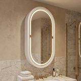 Aypars Atölye Oval Led’li Duvar Aynası Dolaplı | Dimmerli Dokunmatik Sensörlü | 6500 Beyaz Işıklı Banyo ve Makyaj Aynası
