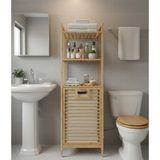 Ayrex %100 Doğal Bambu Kirli Çamaşır Sepeti ve 3 Raflı Banyo Düzenleyici Dolap Organizer - Genel