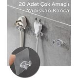 Ayrex 20 Adet Yapışkanlı Çok Amaçlı Kanca | Kablo Tutucu - Genel - Çok Renkli