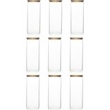 Ayrex 4-3 Bambu Vakumlu Kapaklı Yuvarlak Borosilikat Cam 9lu Kavanoz Seti Saklama Kabı 2100ML 10X3 - Çok Renkli - Genel