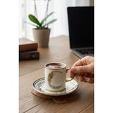Ayrex 6 Kişilik Tavus Kuşu Desenli Porselen Türk Kahvesi Fincan Takımı - 90 ml - Genel - Renkli