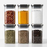 Ayrex 6 Lı Cam Baharat Kavanozu Seti, 250 ml Kare Saklama Kabı, Contalı Metal Görünümlü Kapak - 0,5 ml