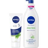 Ayrex Aloe Vera Vücut Losyonu, 400 Ml, Normal/kuru Ciltler Için + Nıvea Yatıştırıcı El Kremi - 1 Adet