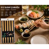 Ayrex Bambu Yemek Çubuğu Seti, Sushi ve Asya Mutfağı Için, 5 Li SET10 Adet - Genel