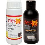Ayrex Derby Deri Mont Boyası 100ML, Bs-Fıx Yarı Parlak Sabitleme Cilası 100 ml ve Sünger (Siyah) - Genel