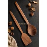 Ayrex Doğal Ceviz Ağacı Ahşap Tahta Kaşık Spatula Seti Ağaç Kaşık (2li Set)