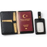 Ayrex Gaga Hakiki Deri Pasaport Kılıfı & Valiz Etiketi Seti – El Yapımı Unisex Pasaport Cüzdan – 4 Kart Bölmeli, Bilet Cepli, Seyahat Organizeri, Dayanıklı Deri Pasaportluk - (Siyah) - 000Beyaz