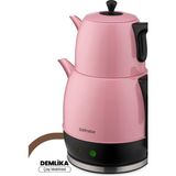 Ayrex Goldmaster Demlika Pembe Xl Geniş Hazneli Damlatmaz Paslanmaz Çelik Çay Makinesi ve Su Isıtıcısı, 2 Litre Hazne, 1,4 Litre Demlik