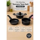 Ayrex Granit Görünümlü 4 Parça Mini Tencere Tava Seti (14 cm Çap) 3 Tencere 1 Kapak - Çok Renkli - Genel