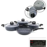 Ayrex Gri 7 Parça Granit Tencere - Tava Seti 20-24CM Derin - 27CM Basık Cam Kapak Tencere - 26C - Çok Renkli - Genel