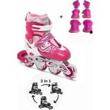 Ayrex Işıklı Çocuk Pateni, Silikon Ayarlanabilir Teker, Metal Gövde, Koruma Seti, Pembe, 34-37 - Çok Renkli