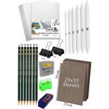 Ayrex Karakalem Eskiz Çizim Seti Duralit Seti 25X35 cm 1 Paket Pastel Dağıtıcı Kalem Resim Kağ - Çok Renkli - Genel