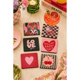 Ayrex Kare Retro & Pop Art Desenli Bardak Altlığı 6'li Set – 9 Cm, 3 mm Mdf, Uv Baskı Dekorati - Çok Renkli - 1 Adet