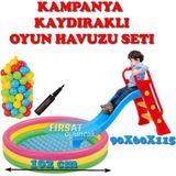 Ayrex Kaydırak Çocuk Oyun Havuzu Tabanı Şişimeli 100 Adet Top Şişirme Pompası Tam Set 16 - 0 - 3 Yaş