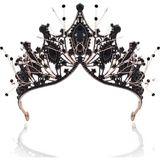 Ayrex Kilshye Barok Siyah Taç Yapay Elmas Kraliçe Kron Düğün Gelin Tiaras Balo Saç Aksesuarlar - Çok Renkli - 1 Parça
