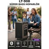 Ayrex LT-908 Süper Bass Şarjlı Mikrofonlu Hoparlör Karaoke Sistemi 80 Watt Taşınabilir Parti B - Çok Renkli - Genel