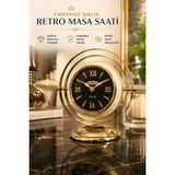 Ayrex Lüks Retro Masa Saati – Gold Detaylı Ofisi Dekorasyonu - 1 Adet - Çok Renkli