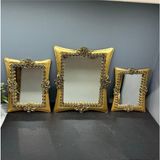 Ayrex Peramari Dekoratif Polyester Üçlü Kare Ayna Takımı Gold Eskitme Gold Eskitme - Genel