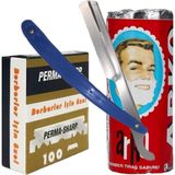 Ayrex Perma Sharp Berber Jileti 100'LÜ Paket, Arko 75G Tıraş Sabunu, Ali Bıyıklı Ustura Seti