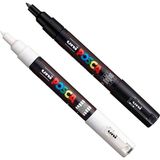 Ayrex Posca Pc-1m Boya Sanatı Markör Kalemleri - Kumaş Cam Metal Kalem - Siyah + Beyaz (Her Birin - Genel