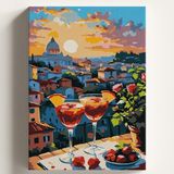 Ayrex Sayılarla Boyama Tuval Hobi Seti Kokteyl Manzara Temalı Fırça ve Boya Dahil Set (Çıtalı) 40X50 cm Kendin Yap Sayılarla Tuval Boya Kiti (Kasnaklı) - 1