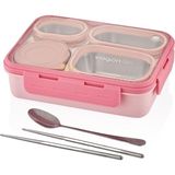 Ayrex Vagonlife Bento 950ML Lunchbox Tek Katlı 4 Bölmeli Çelik Sefer Tası Yemek Kutusu (Pembe) - Çok Renkli - Genel