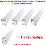 AYRINTISHOP Ayrıntıshop Cam Balkon Pvc Plastik 10MM Balon Bitim Fitil 4 Adet + 1 Adet Hediye - Şeffaf - 10 x 200 cm
