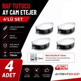 Ayrıntıshop Cam Tutucu Ahşap Raf Tutucu U Tipi Metal Vidalı Krom 4’lü Set