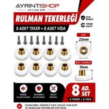 AYRINTISHOP Duşakabin Rulman Tekerleği 22 mm Çap 15 mm Boy 8 Adet Vida Dahil - Çap 22mm - Boy 15mm
