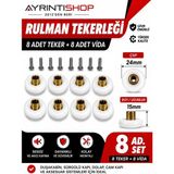 AYRINTISHOP Duşakabin Rulman Tekerleği 24 mm Çap 15 mm Boy 8 Adet Vida Dahil - Çap 24mm - Boy 15mm