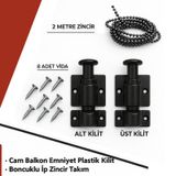 Ayrıntıshop Gold Cam Balkon Emniyet Plastik Kilit - Boncuklu İp Zincir Takım Seti