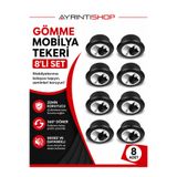 AYRINTISHOP Gömme Mobilya Tekeri 8 Adet Gizli Montajlı Dolap Çekmece Sehpa ve Masa Tekerlek Seti