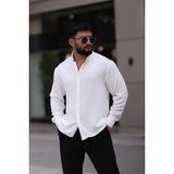 Ayrobin Uzun Kollu Beyaz Renk Yarım Oversize Erkek Gömlek