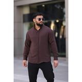 Ayrobin Uzun Kollu Kahve Renk Yarım Oversize Erkek Gömlek - Kahverengi