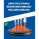 AyrStore 120W Şarj Destekli 3’ü 1 Arada Çoklu Şarj Kablosu – 1.2 Metre - Çok Renkli