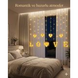 AyrStore 3 Metre Perde LED Işık - 8 Modlu Kalp ve Love Figürlü Dekoratif Animasyonlu LED