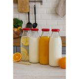 AyrStore 4 Adet 1 Litre Şeffaf Sürahi Süt, Ayran, Su, Limonata, Meşrubat Şişesi Plastik Kapaklı Cam Ş - Çok Renkli