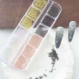 AyrStore 4 Renk 12LI Tırnak Süsleme Parlak Metal Havyar Taşları 3 Boy Nail Art Boncukları WN-526 - Çok Renkli