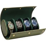AyrStore 4'lü Deri Saat Kutusu Silindir Tasarım Taşınabilir Saat Saklama Organizer 24X11X7 cm (Haki) - Çok Renkli