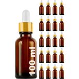AyrStore Afracam Amber 100 ml Metal Gold Sızdırmaz Kapaklı Dropper Damlalık Cam Şişe 20 Adet - Çok Renkli
