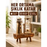 AyrStore Ahşap Kum Saati ve Deniz Feneri Figürü Bir Arada – Ev & Ofis Dekorasyonu Yeni Nesil - Çok Renkli